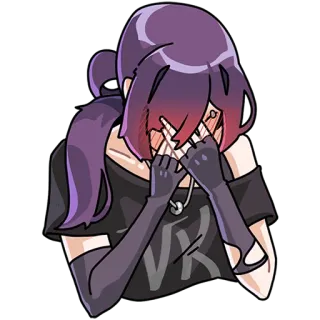 😔 VK anime, rambut ungu, gothic, menangis, sarung tangan, kartun, gadis telegram sticker