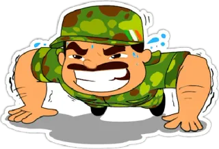 🇮🇳 soldato, flessioni, esercizio, cartone animato, militare, allenamento telegram sticker