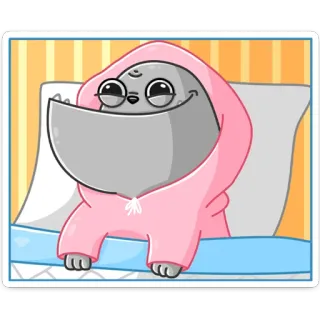 ☺️ phoque, animal, mignon, kawaii, dessin animé, lit, sweat à capuche whatsapp sticker