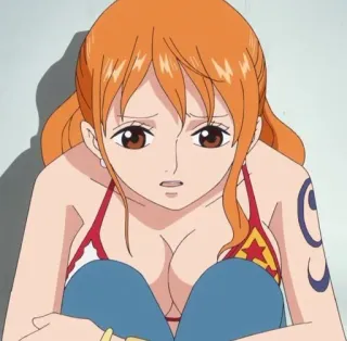 💵 Nami One Piece アニメ, キャラクター, オレンジ髪, 悲しい, マンガ whatsapp sticker