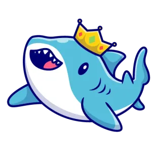 👑 rekin, zwierzę, morze, król, korona, słodki, kreskówka telegram sticker