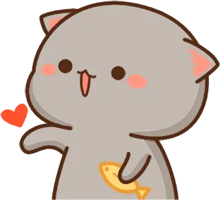 😘 gato, lindo, corazón, pez, peach y goma, amor whatsapp sticker