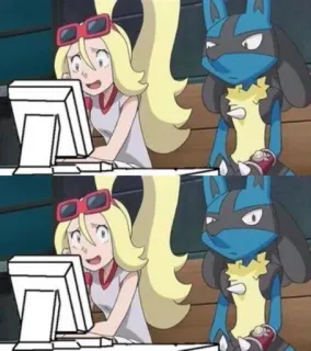 😵 Lucario покемон, аниме, компьютер, набор текста, девушка, анимированный whatsapp sticker