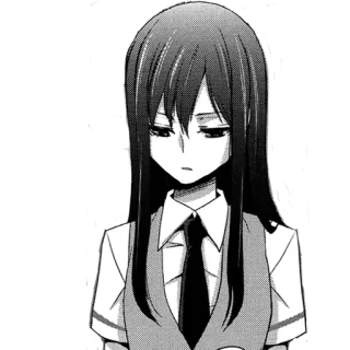 😶 Anime, Manga, Fille, Uniforme scolaire, Triste, Monochrome whatsapp sticker