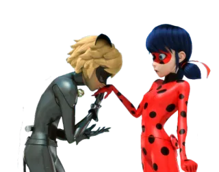 😘 Ladybug Miraculous: Tales of Ladybug & Cat Noir cartone animato, bacio, coccinella, Chat Noir, Miraculous, amore telegram sticker