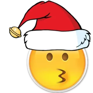 😚 Emoji, Natal, Gorro de Papai Noel, Festivo, Feriado, Beijo, Amarelo telegram sticker