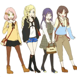 👭 anime, girls, friends, illustration telegram sticker