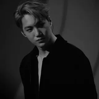 📁 Kai kai, kpop, exo, singer, idol, black and white telegram sticker