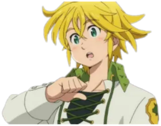 😦 Meliodas Seven Deadly Sins อนิเมะ, ผมบลอนด์, สีเขียว, ตัวละคร, น่ารัก telegram sticker
