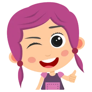 👍 Mädchen, Cartoon, Zwinkern, Daumen hoch, Figur, Positiv telegram sticker