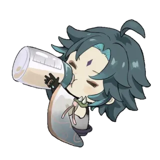 ☹️ Xiao Genshin Impact เสี่ยว, Genshin Impact, จิบิ, อนิเมะ, วิดีโอเกม, น่ารัก, ขวด telegram sticker