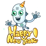 🥳 Happy New Year! New Year, robot, celebration, festive, holiday whatsapp sticker