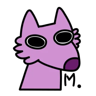 😐 M. animal, chien, dessin animé, mignon, violet, autocollant telegram sticker