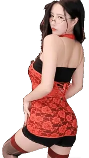 🫥 femme, asiatique, sexy, fille, lunettes, robe rouge whatsapp sticker