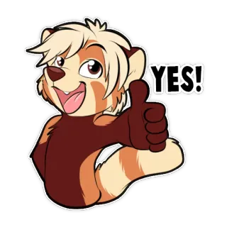 👍 YES! duim omhoog, schattig, harig, positief, goedkeuring, rode panda telegram sticker