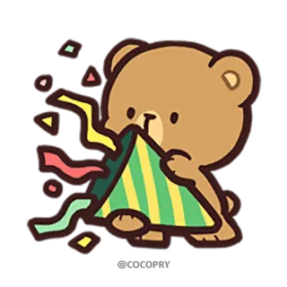 🎉 ours, chapeau de fête, confettis, fête, dessin animé, mignon whatsapp sticker