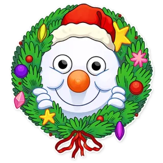 😊 muñeco de nieve, corona navideña, navidad, invierno, decoración, festivo, dibujos animados whatsapp sticker