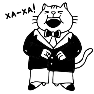 🤣 XA-XA! chat, smoking, rire, nœud papillon, dessin animé telegram sticker