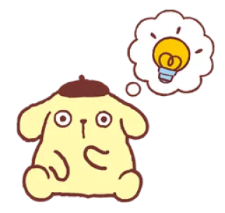 💡 PomPomPurin dog, kawaii, thinking, idea, light bulb telegram sticker
