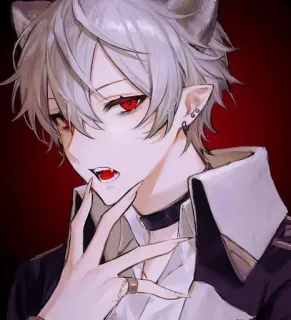 🤍 anime, wolfboy, catboy, kemonomimi, fantasy, red eyes, fangs whatsapp sticker