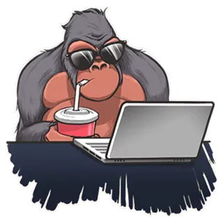 👨‍💻 Gorilla, Affe, Laptop, Trinken, Sonnenbrille, Cartoon telegram sticker