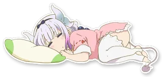 🛏 Kanna Kamui Miss Kobayashi's Dragon Maid Anime, Dragão, dormindo, Kanna Kamui, Kawaii telegram sticker