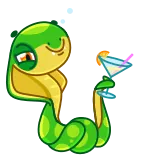 🍷 wąż, koktajl, kreskówka, zwierzę, napój, zielony, impreza telegram sticker