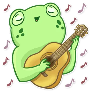 🎶 лягушка, гитара, музыка, милый, мультфильм, наклейка telegram sticker