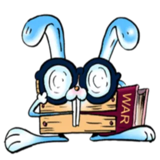 🤓 WAR กระต่าย, สงคราม, หนังสือ, แว่นตา, การ์ตูน, ภาพประกอบ telegram sticker