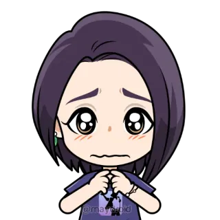 🥺 @mayocoid cartoon, woman, purple hair, worried, chibi telegram sticker