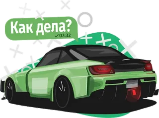 😃 Как дела? auto, verde, veicolo, domanda, russo telegram sticker