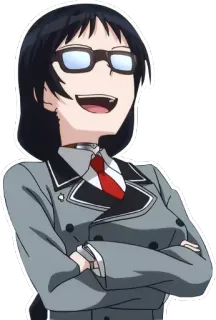 👓 Anime, Personagem, Uniforme escolar, Óculos, Cabelo curto telegram sticker