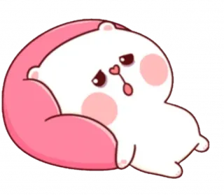☹️ милый, грустный, медведь, мультик, розовый, ленивый, одинокий telegram sticker
