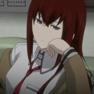 ⚙️ Kurisu Makise Steins;Gate Anime, Feminino, Cabelo ruivo, Cientista, Intelectual, Sério whatsapp sticker