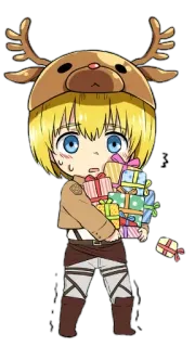 🎁 Armin Arlert Attack on Titan Armin, L'Attaque des Titans, Anime, Noël, Cadeaux, Renne, Kawaii, Chibi telegram sticker