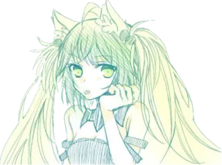 😜 Anime, Chica, Boceto, Lindo, Orejas, Obra de arte telegram sticker
