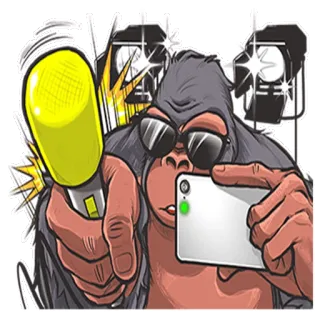🎤 Gorilla, Mikrofon, Telefon, Sonnenbrille, Cartoon, Sticker telegram sticker