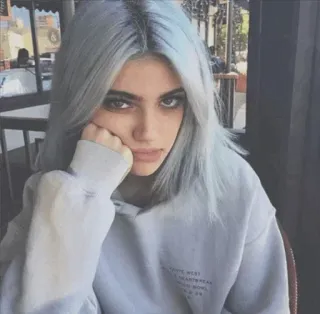 😐 ragazza, capelli grigi, felpa con cappuccio, ritratto telegram sticker