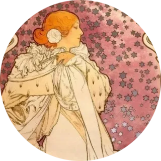 🌺 Jugendstil, Frau, Vintage, Sternmuster, Kunst, Mucha telegram sticker