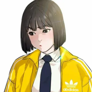 🎉 abddidas การ์ตูน, ชุดนักเรียน, เสื้อแจ็คเก็ต, อนิเมะสาว, ล้อเลียนอาดิดาส, เสื้อแจ็คเก็ตสีเหลือง, เนคไท telegram sticker