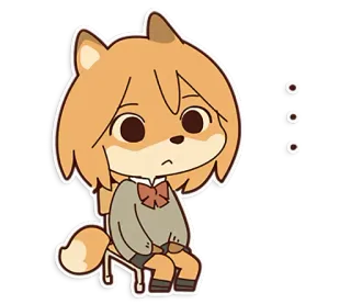 😐 动漫, 贴纸, 可爱, 动物, 狐狸, 卡通, Q版, 坐着 telegram sticker