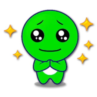 🙏 cute, green, sparkles, pleading, kawaii, cartoon, emoji telegram sticker