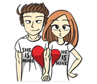 🤝 SHE IS MINE HE IS MINE pareja, amor, relación, corazón, dibujos animados, romance telegram sticker