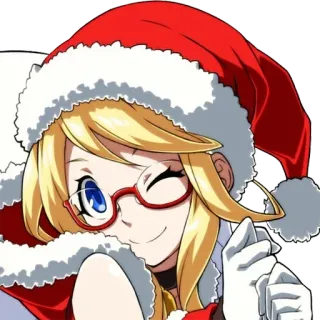 👓 noël, bonnet père noël, animé, blonde, femme, lunettes, dessin animé telegram sticker