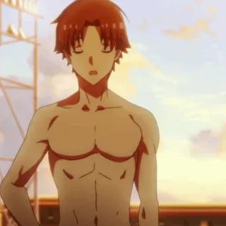 🎲 Anime, Sem camisa, Masculino, Cabelo ruivo whatsapp sticker