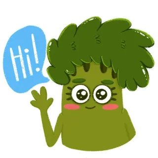 🙂 HI! broccoli, vegetable, cute, hi, greeting, cartoon, food telegram sticker