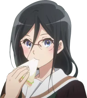 🍚 Anime, Mädchen, Essen, Sandwich, Brille telegram sticker