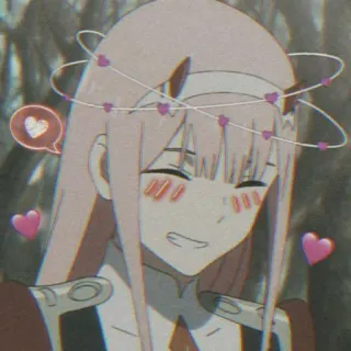 ☺ Zero Two Darling in the Franxx Аниме, Персонаж, Zero Two, Darling in the Franxx, Сердечки, Милый telegram sticker