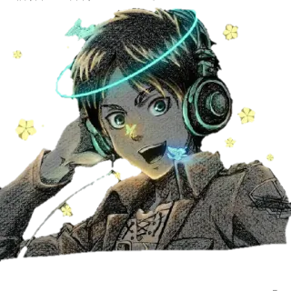 🎵 Eren Yeager Attack on Titan Аниме, Эрен Йегер, Наушники, Halo, Атака титанов telegram sticker