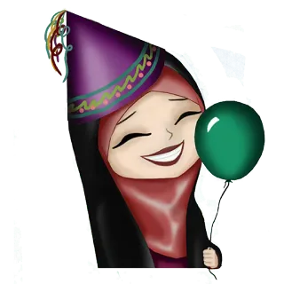 🎈 cartoon, woman, hijab, party, balloon, celebration telegram sticker
